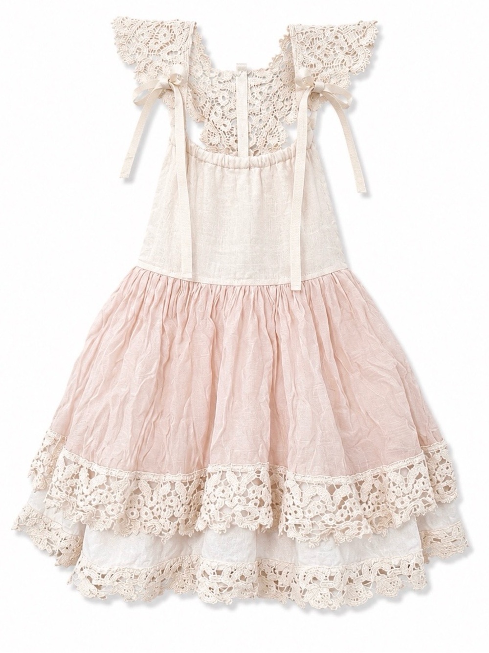 Dollcake Love That Dress Size 2 Girls Pink Ivory Lace Back Boho Easter Wedding